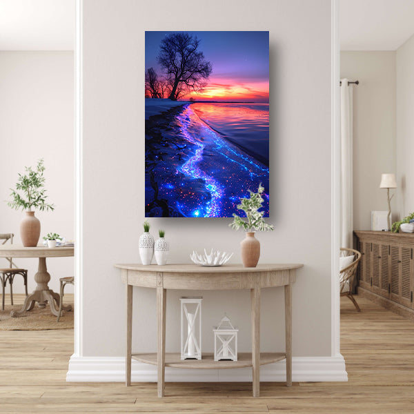 Magisch gloeiend strand bij zonsondergang canvas