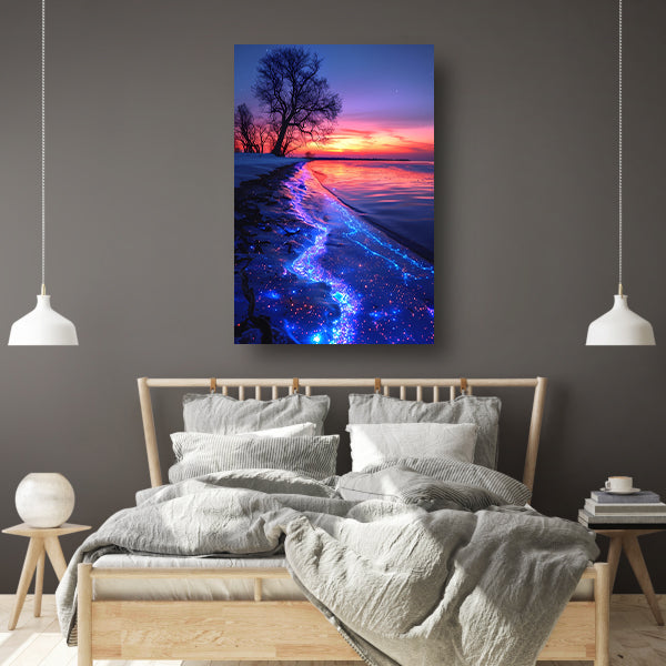Magisch gloeiend strand bij zonsondergang canvas