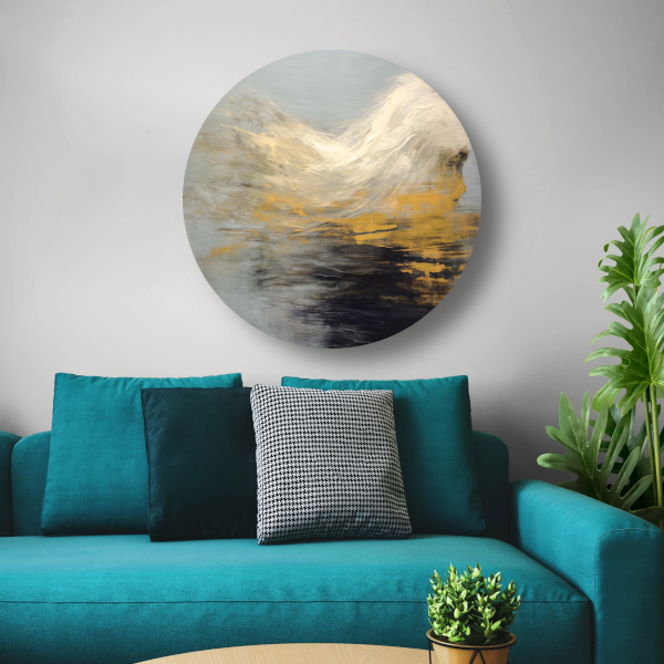 Dynamiek van Goud en Zwart in Abstractie aluminium muurcirkel