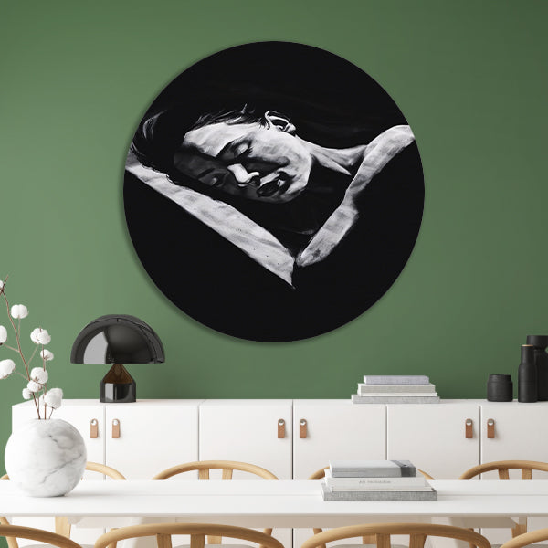 Verstilde abstractie in zwart en wit aluminium muurcirkel