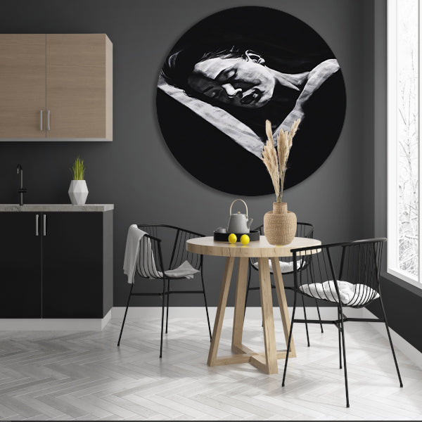 Verstilde abstractie in zwart en wit aluminium muurcirkel
