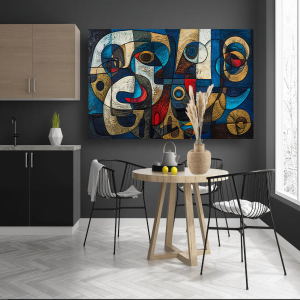 Abstracte kubistische compositie in levendige kleuren poster