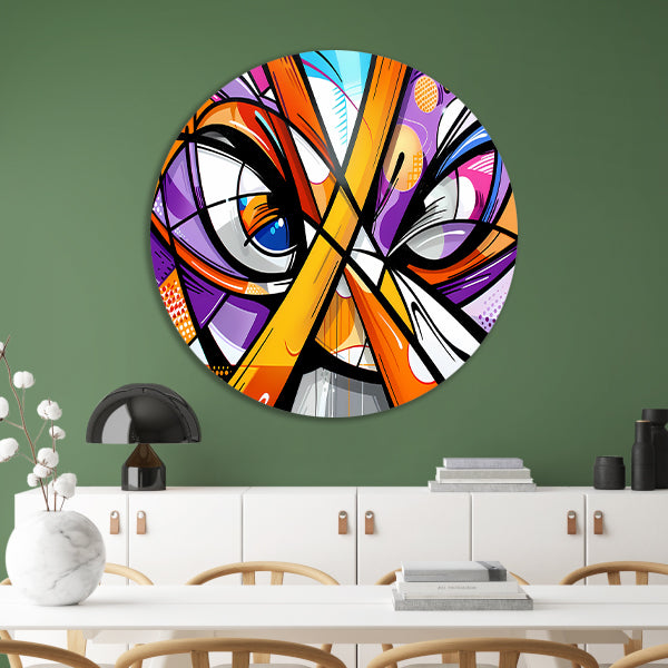 Kleurrijke abstracte pauw schilderij in popart stijl aluminium muurcirkel