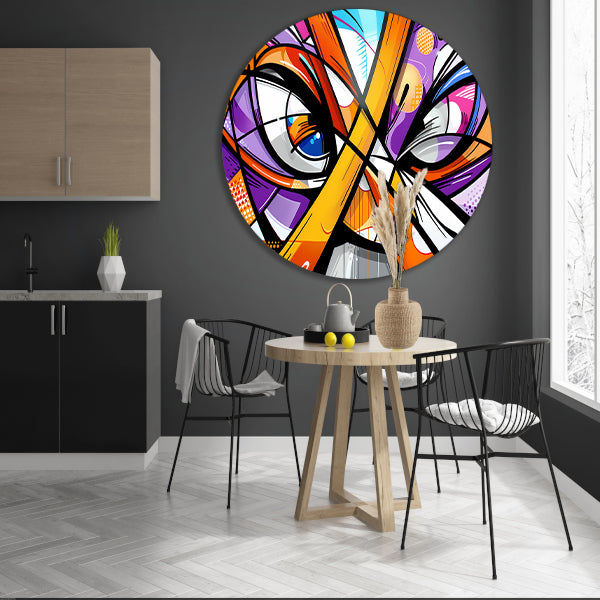 Kleurrijke abstracte pauw schilderij in popart stijl aluminium muurcirkel