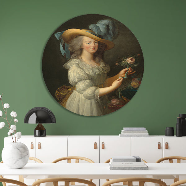 Marie Antoinette in een mousseline jurk - Élisabeth Louise Vigée Le Brun aluminium muurcirkel