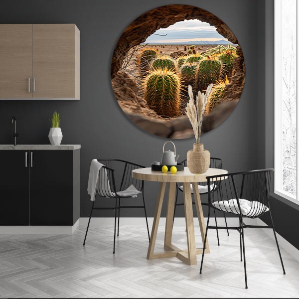 Cactussen door een natuurlijk venster aluminium muurcirkel