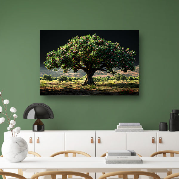 Appelboomgaard met bergen canvas