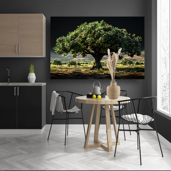 Appelboomgaard met bergen canvas