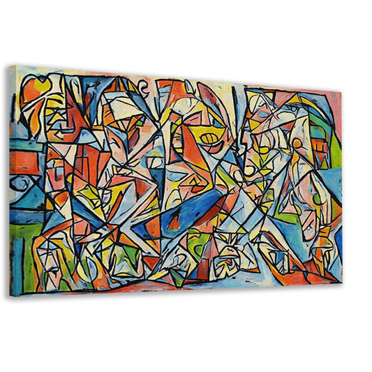 Abstract kubistisch ontwerp met dierenfiguren canvas