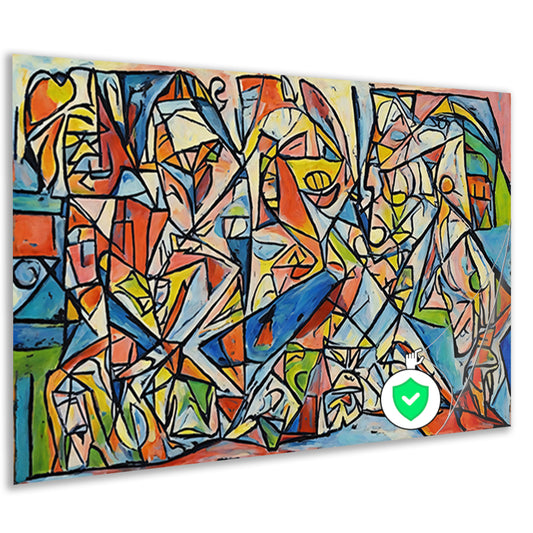 Abstract kubistisch ontwerp met dierenfiguren poster