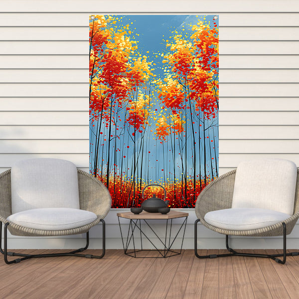 Abstract herfstboomschildering met felle kleuren tuinposter