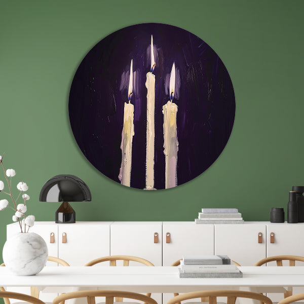 Abstract surrealistisch schilderij van drie kaarsen forex muurcirkel