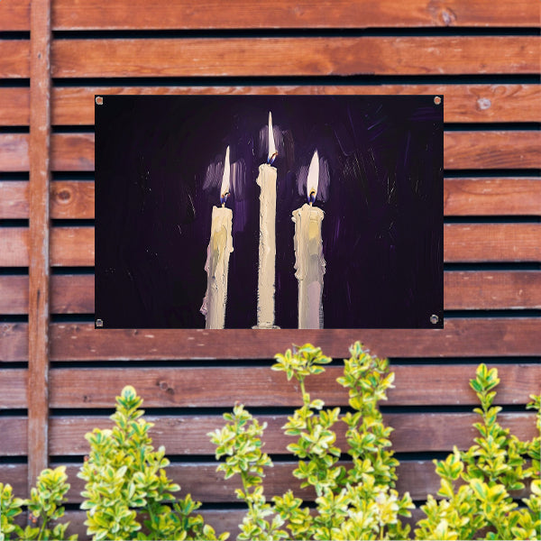 Abstract surrealistisch schilderij van drie kaarsen tuinposter