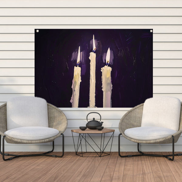 Abstract surrealistisch schilderij van drie kaarsen tuinposter