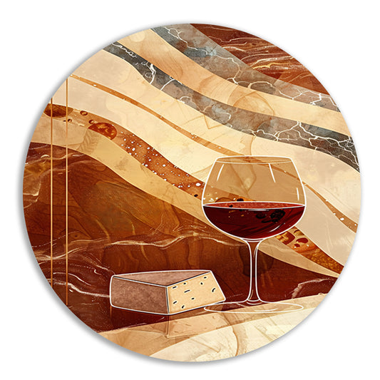 Abstracte kunst van wijn en kaas aluminium muurcirkel