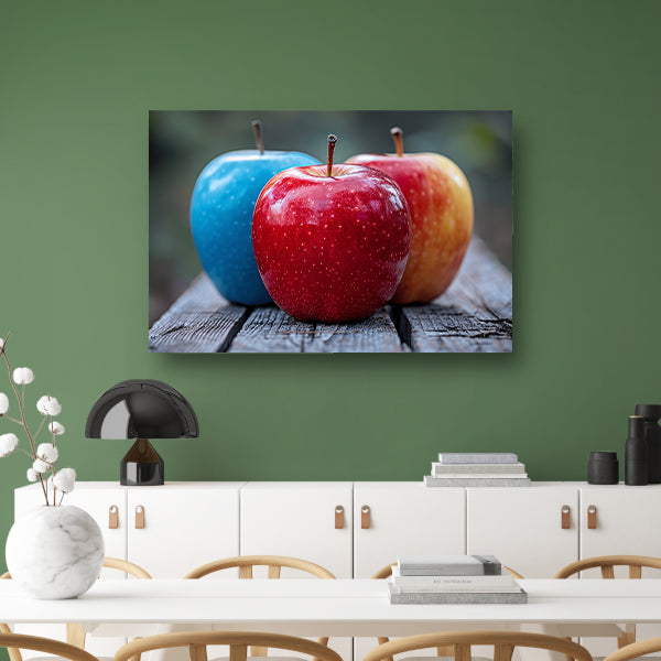Drie Appels op Houten Tafel canvas