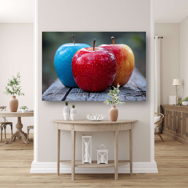 Drie Appels op Houten Tafel canvas