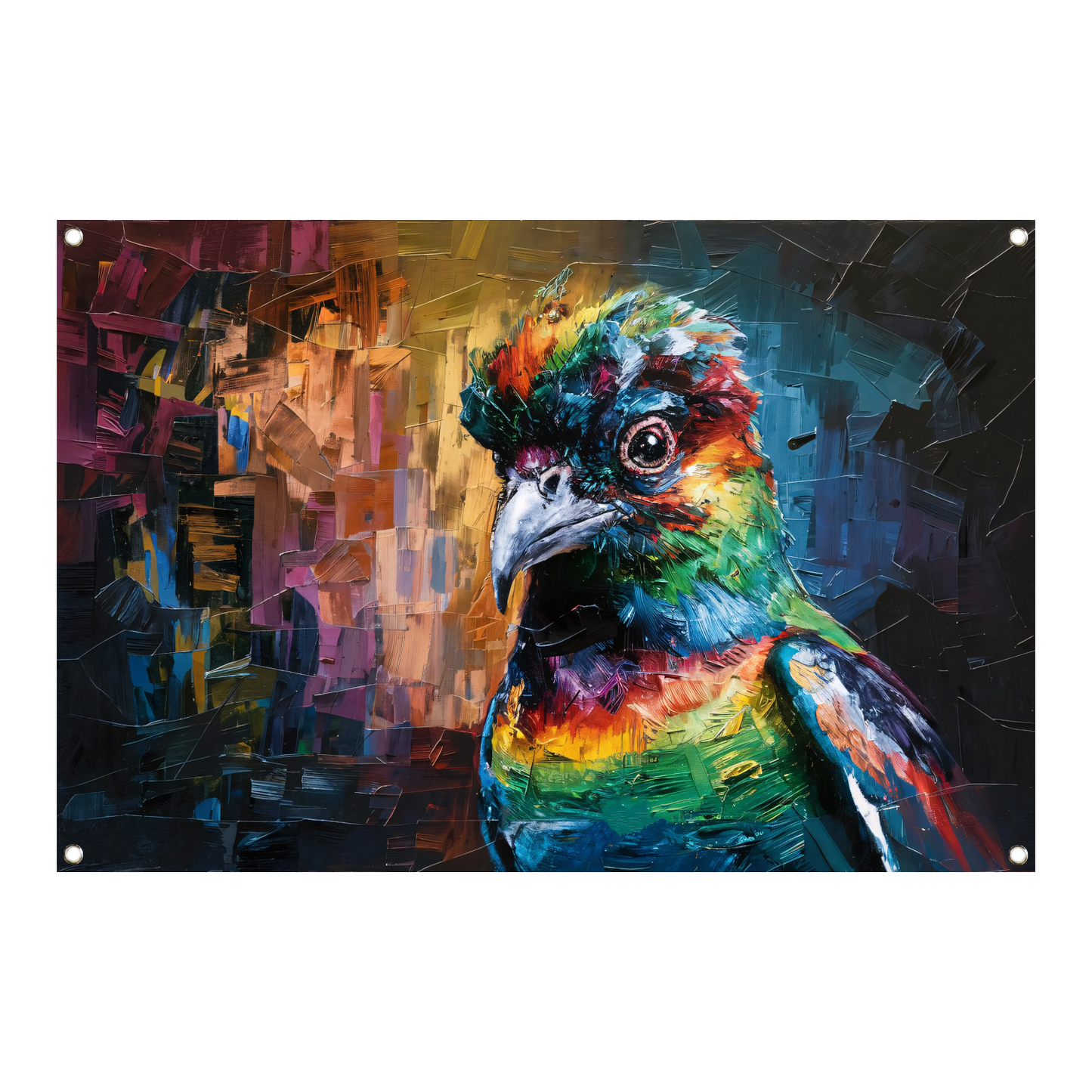 Explosie van Kleur in Abstracte Vogel tuinposter