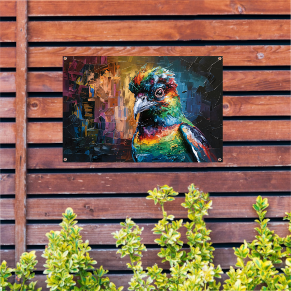 Explosie van Kleur in Abstracte Vogel tuinposter
