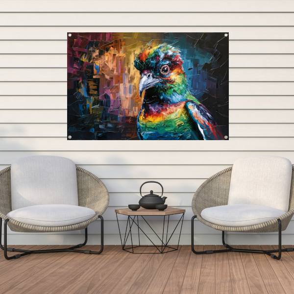 Explosie van Kleur in Abstracte Vogel tuinposter