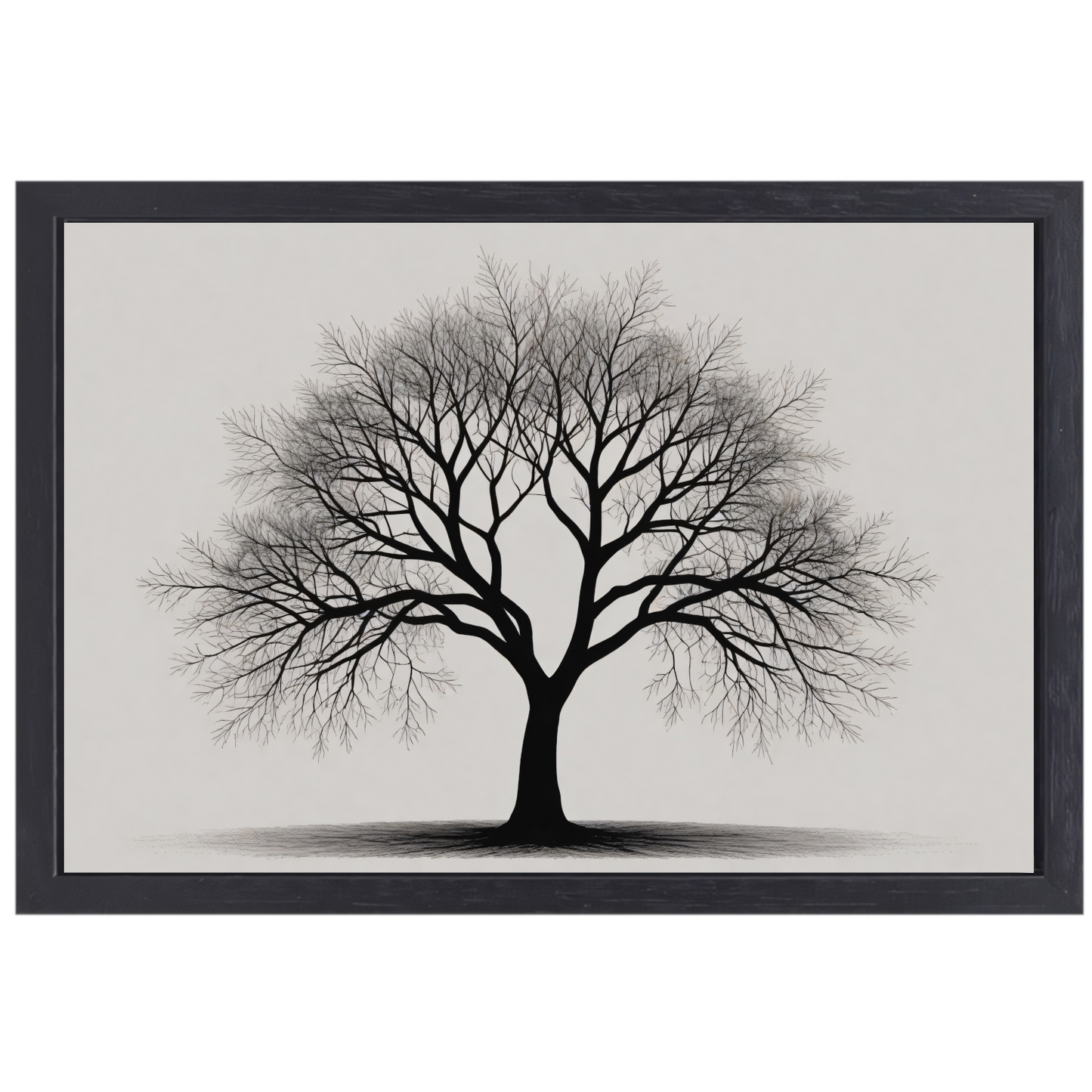 Boom Silhouet in Zwart-Wit Schaduw canvas met baklijst