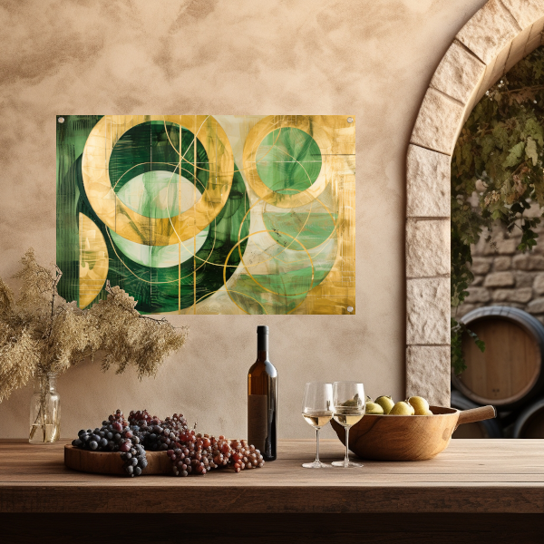 Abstracte gouden en groene geometrie tuinposter