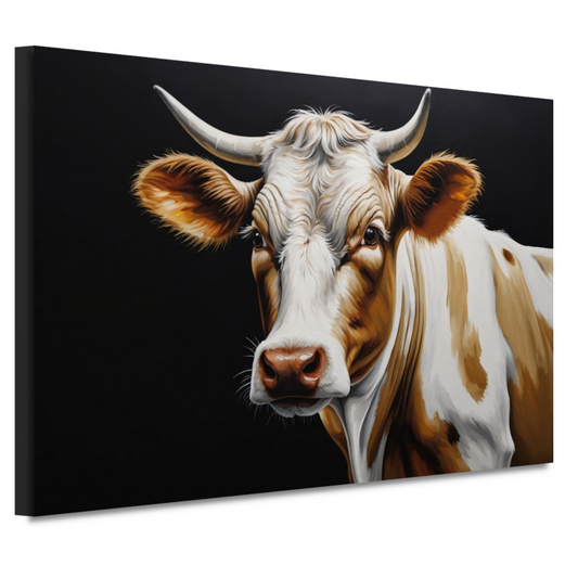 Koe met Vragende Blik op Zwarte Achtergrond canvas