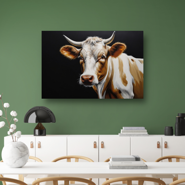 Koe met Vragende Blik op Zwarte Achtergrond canvas