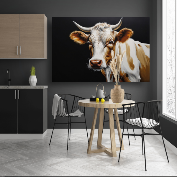 Koe met Vragende Blik op Zwarte Achtergrond canvas