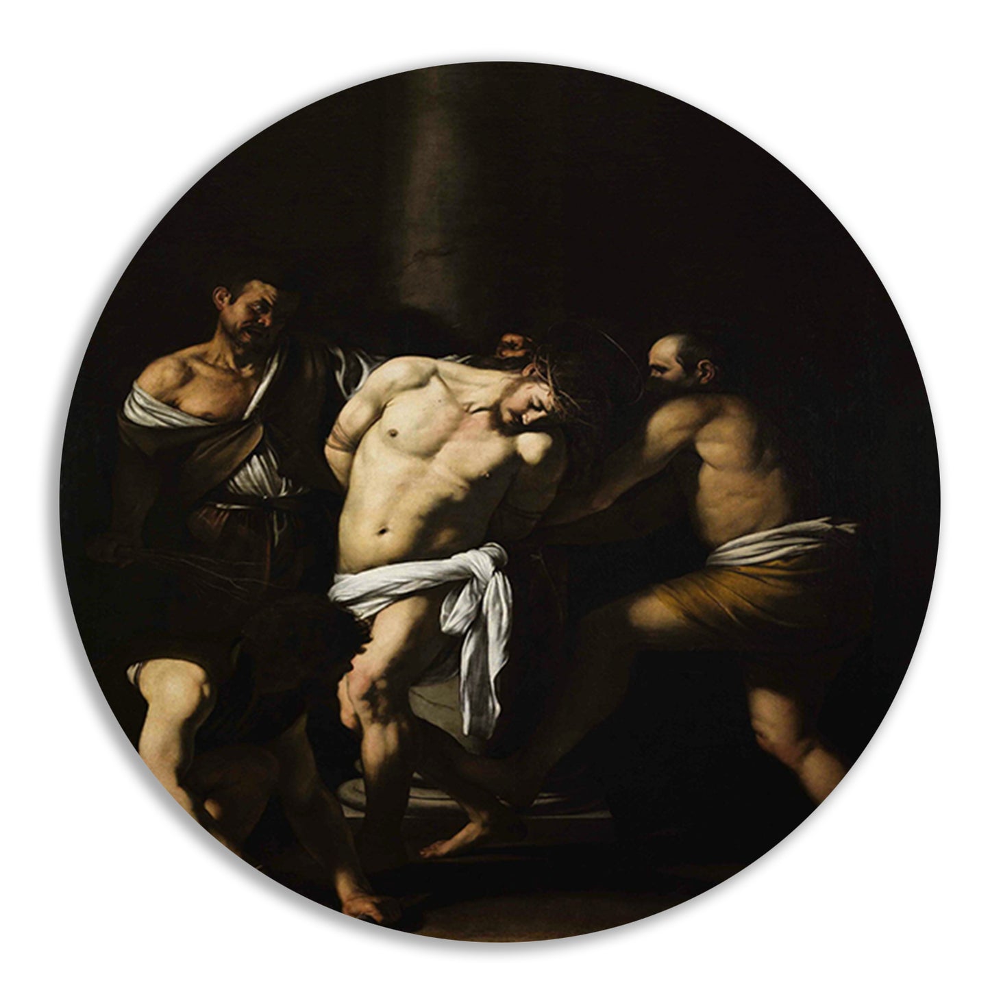 De geseling van Christus - Caravaggio aluminium muurcirkel