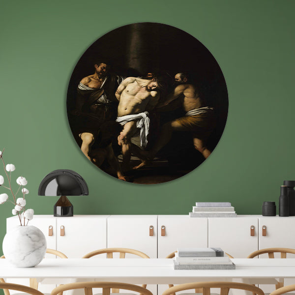 De geseling van Christus - Caravaggio aluminium muurcirkel
