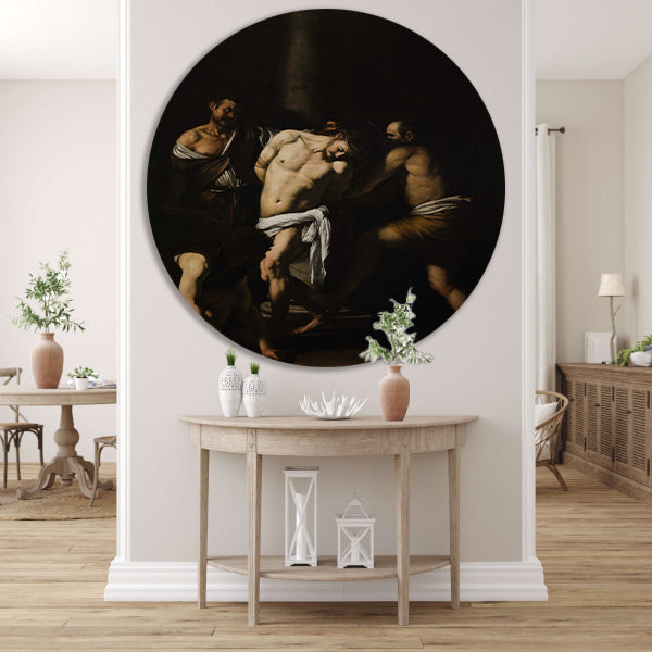 De geseling van Christus - Caravaggio aluminium muurcirkel