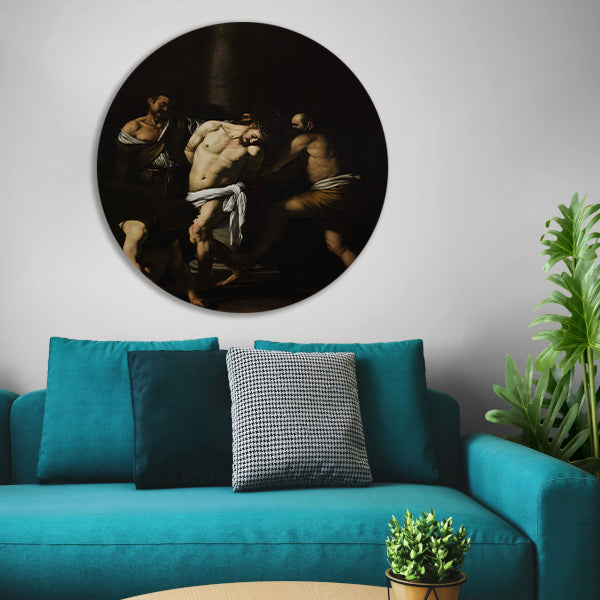 De geseling van Christus - Caravaggio aluminium muurcirkel
