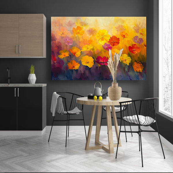 Vrolijk bloemenveld met felle kleuren poster