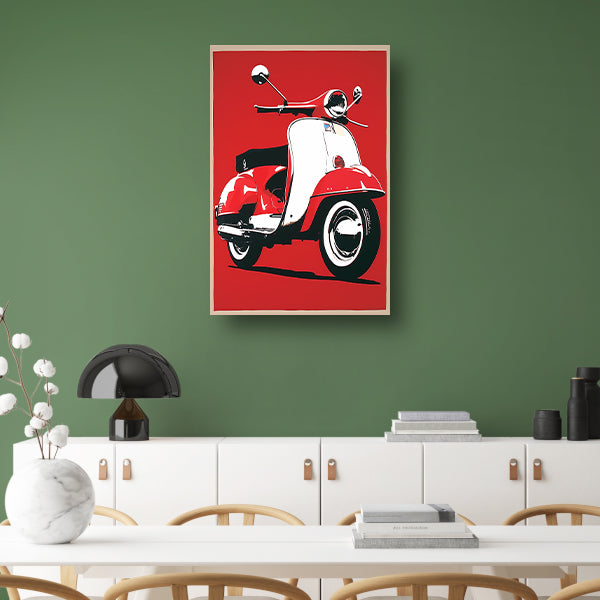 Popart Print Rode Italiaanse Scooter canvas