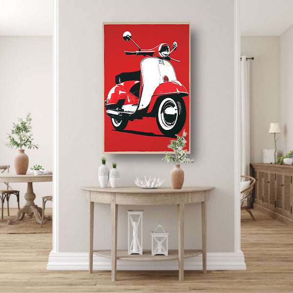 Popart Print Rode Italiaanse Scooter canvas