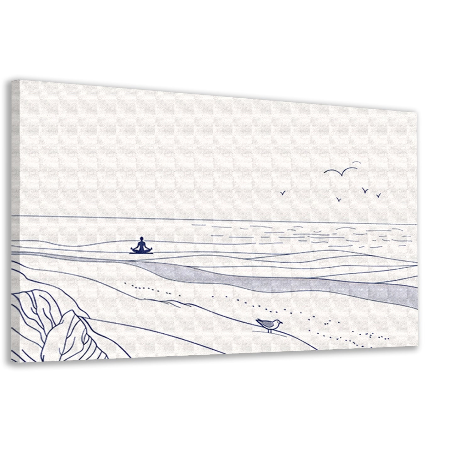 Meditatie bij de zee met vogel canvas