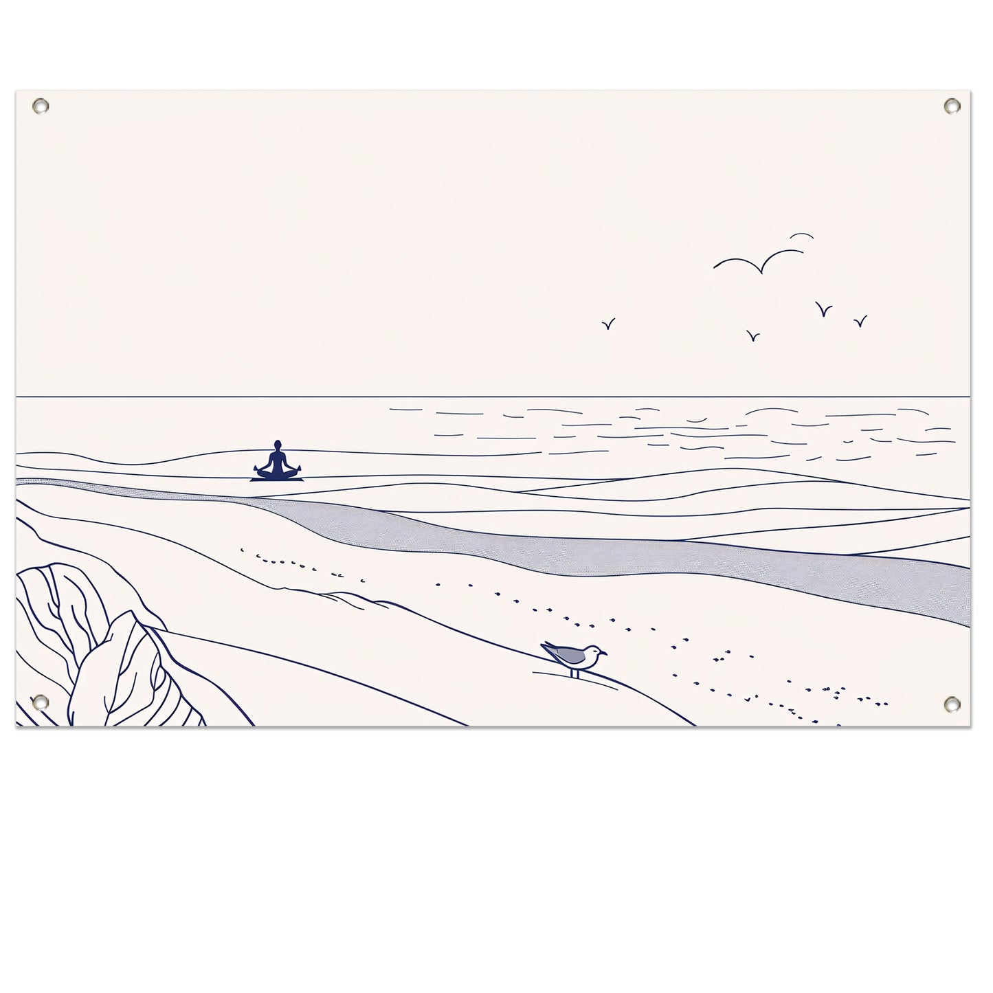 Meditatie bij de zee met vogel tuinposter