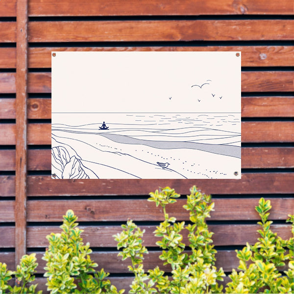 Meditatie bij de zee met vogel tuinposter