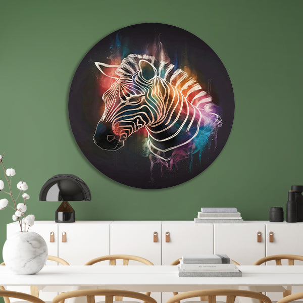 Kleurrijke Zebra in Abstracte Stijl aluminium muurcirkel