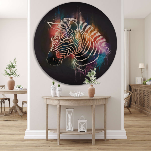 Kleurrijke Zebra in Abstracte Stijl aluminium muurcirkel