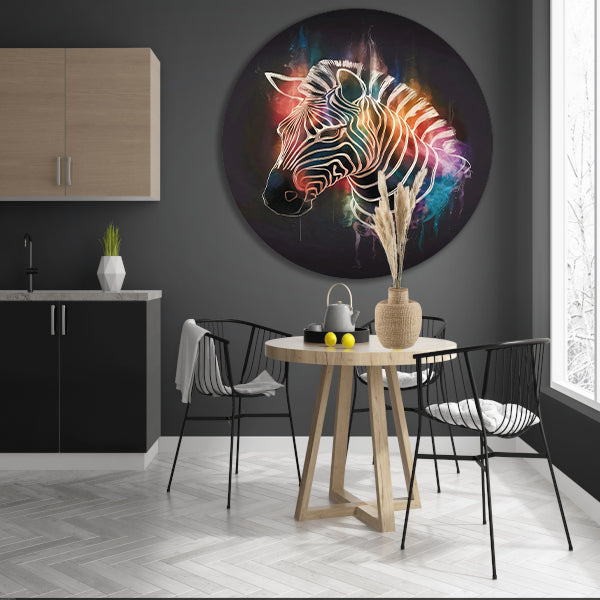 Kleurrijke Zebra in Abstracte Stijl aluminium muurcirkel