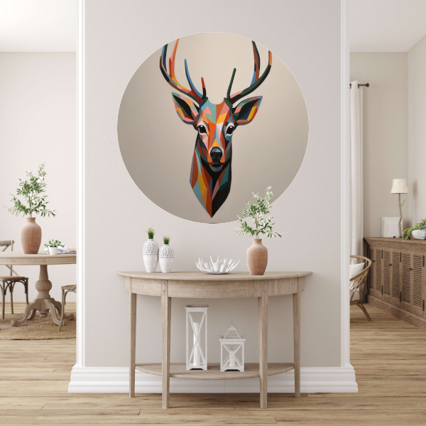 Kleurrijk Geometrisch Portret van een Hert aluminium muurcirkel
