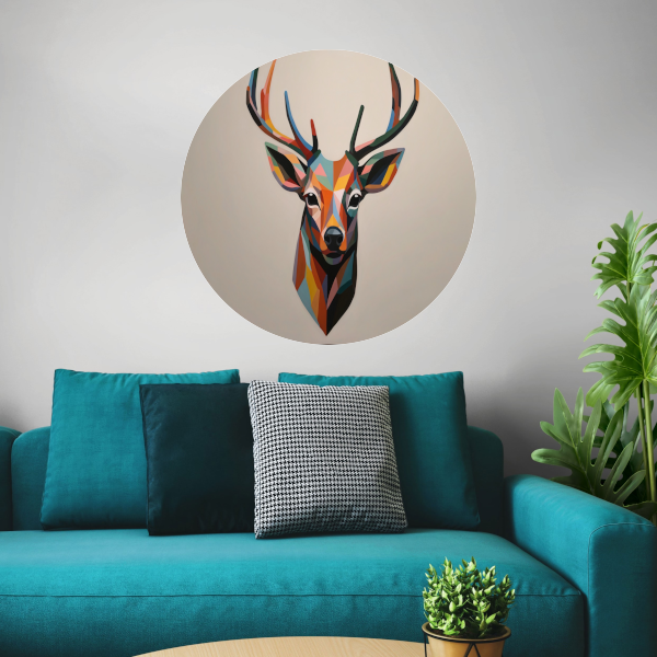 Kleurrijk Geometrisch Portret van een Hert forex muurcirkel