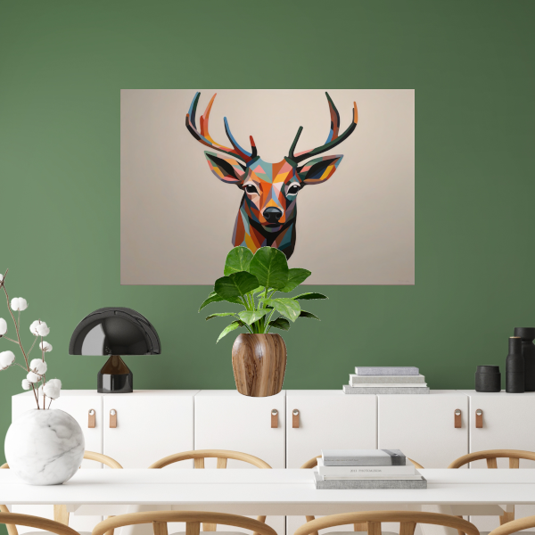 Kleurrijk Geometrisch Portret van een Hert canvas met baklijst