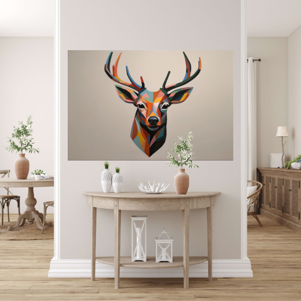 Kleurrijk Geometrisch Portret van een Hert canvas met baklijst