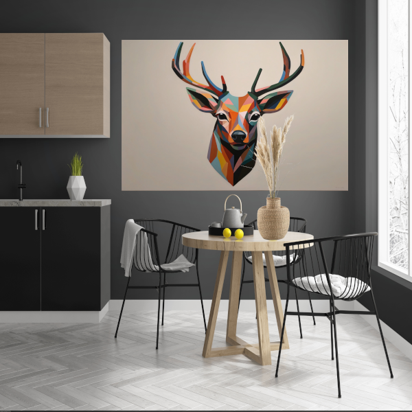 Kleurrijk Geometrisch Portret van een Hert canvas met baklijst