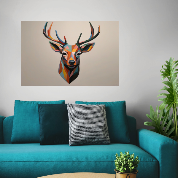 Kleurrijk Geometrisch Portret van een Hert canvas met baklijst
