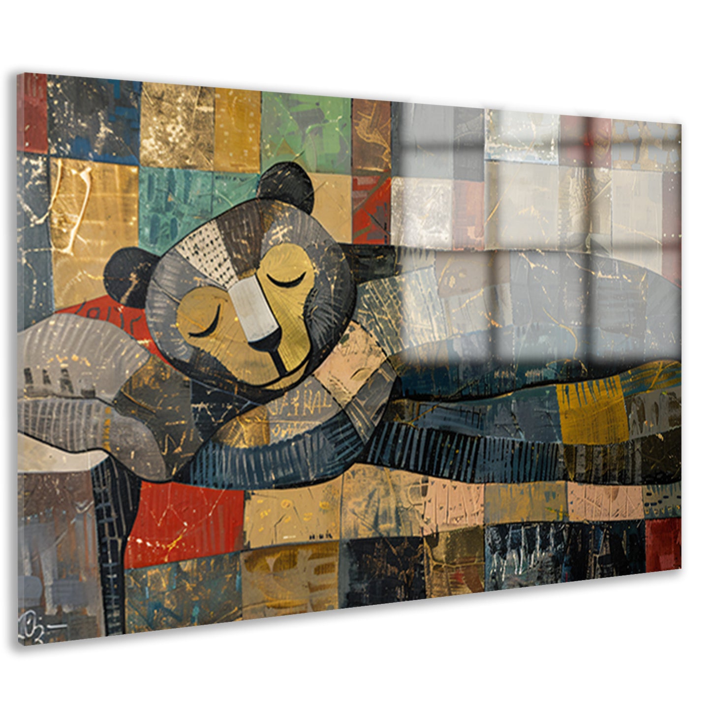 Slapende beer op kleurrijke lappendeken acrylglas