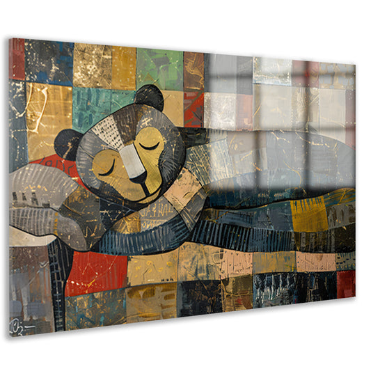 Slapende beer op kleurrijke lappendeken acrylglas